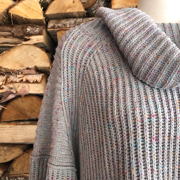 Free People | Cozy Oversized Cowl Neck Chunky Knit Sweater Grey w/ Rainbow Spec - Picture 4 of 13